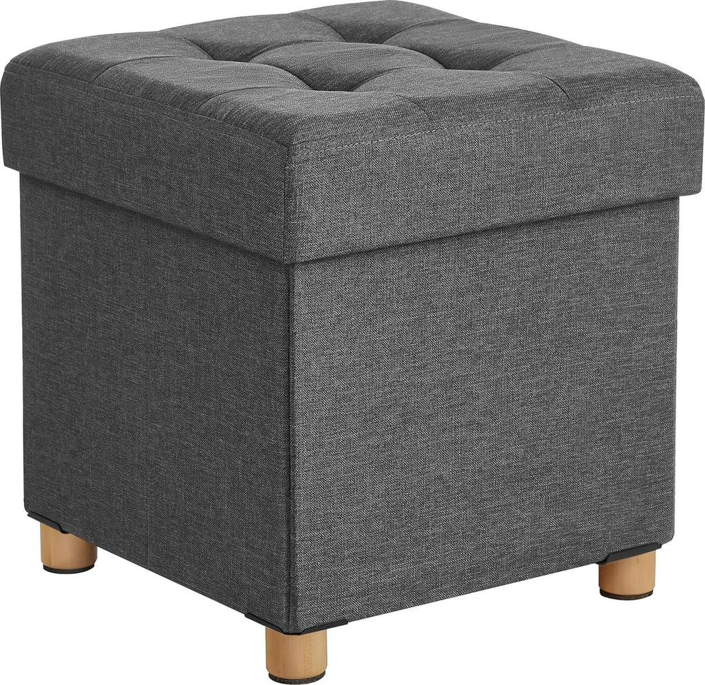 Pufa ciemnoszara 38x38x40 ze schowkiem i nogami drewnianymi Zdjęcie produktu 