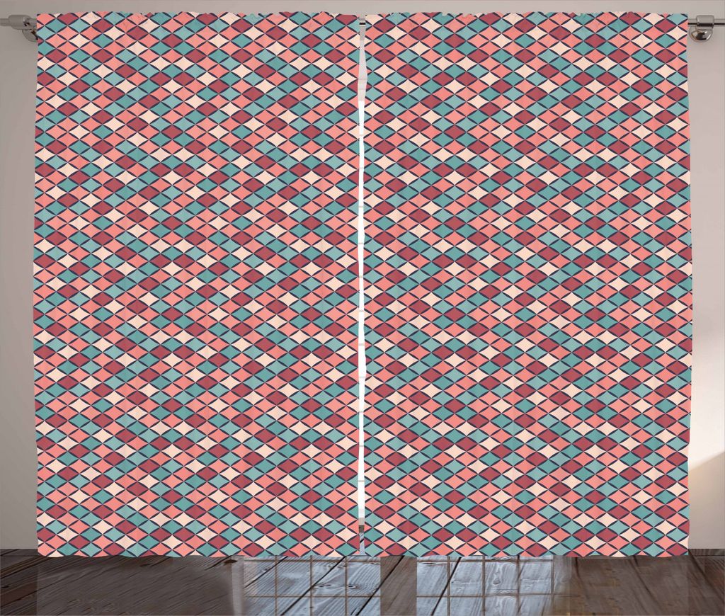 ABAKUHAUS Geometrisch Rustikaler Gardine, Retro Style Checkered, Schlafzimmer Kräuselband Vorhang mit Schlaufen und Haken, 280 x 245 cm, Mehrfarbig