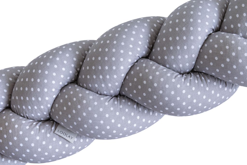 400 cm Punkte GRAU Geflochtenes Kissen Zierkissen Dekokissen Bettschlange Bettumrandung Zugluftstopper Wickeltisch Babybett Baumwolle Premium Geschenk