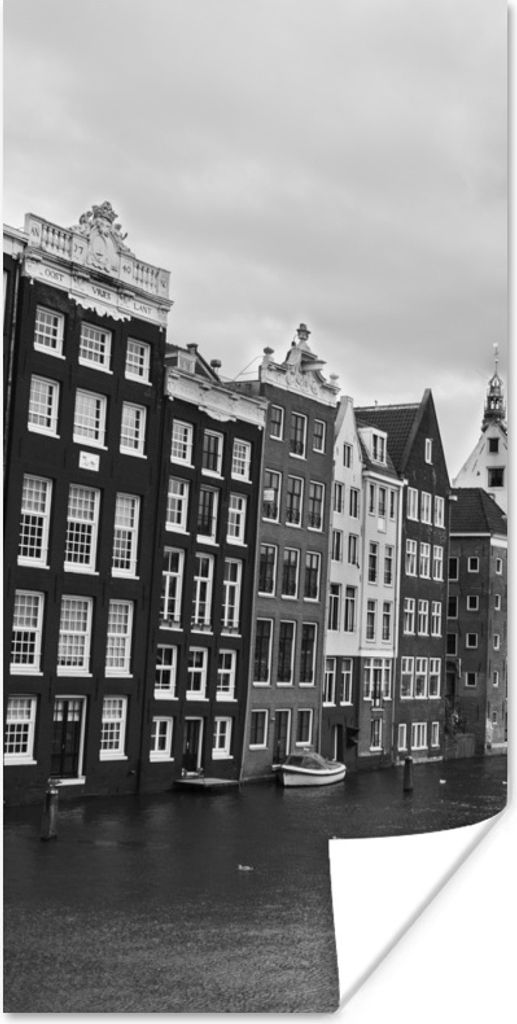 MuchoWow Poster Amsterdam Grachten Schwarz-Weiß-Fotodruck 60x120 cm - Wandschmuck
