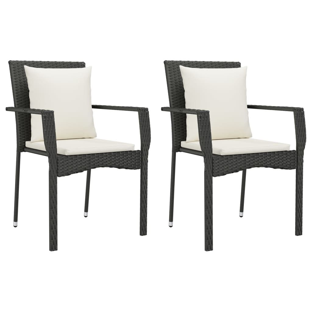 vidaXL Gartenstühle mit Kissen 2 Stk. Poly Rattan Schwarz Produktbild 
