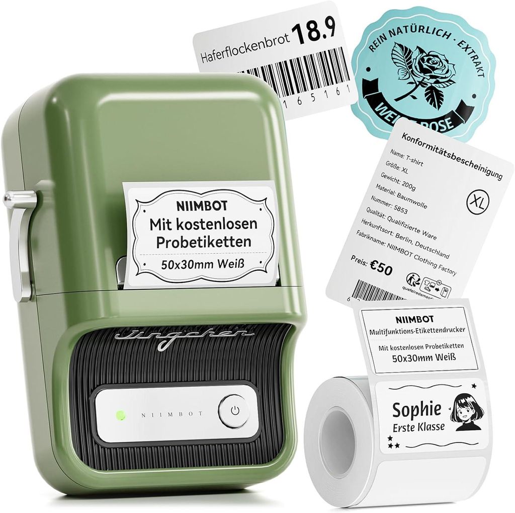 Bluetooth Etikettendrucker tragbar Selbstklebend Beschriftungsgerät Label Printer für Barcode Preisetiketten Büro Einzelhandel Haushalt App gest...