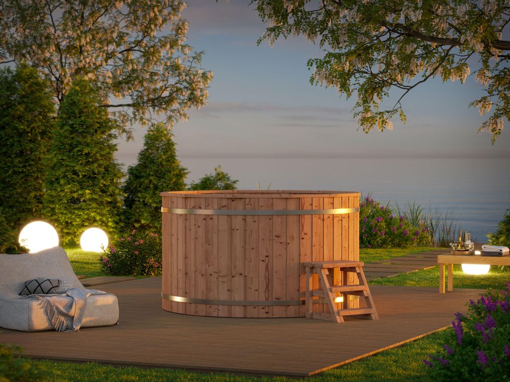 Fjordholz Holzbadezuber/Hot Tub Rund ohne Ofen