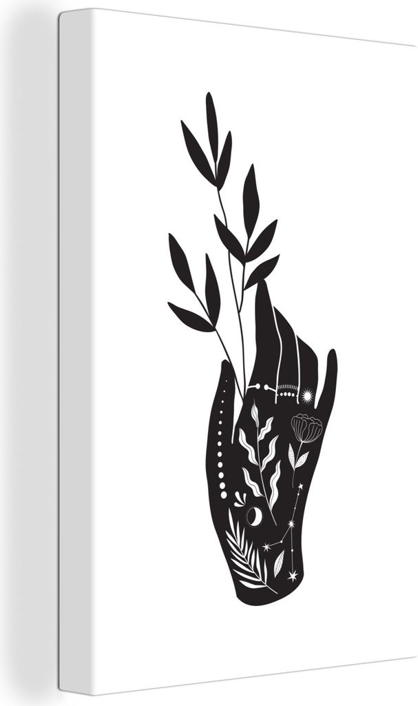 OneMillionCanvasses - Leinwandbilder - 90x140 cm, Moderne Kunst von einer Hand und einem Zweig auf weißem Hintergrund, Wandbilder Kunstdruck Wan...