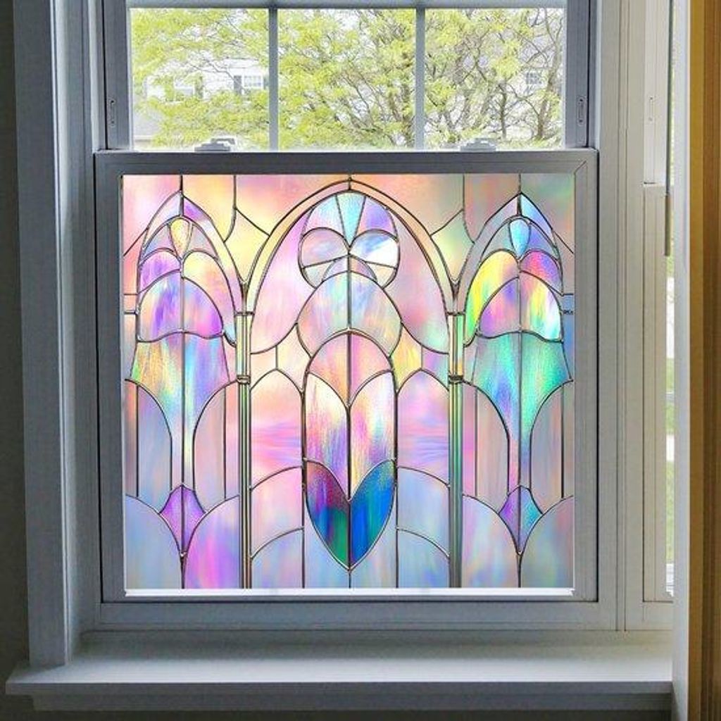 Stained Glass Art Nouveau Window Film, 50x51cm, Removable Vinyl, Anti UV, Heat Control, Static Cling Privacy Stickers