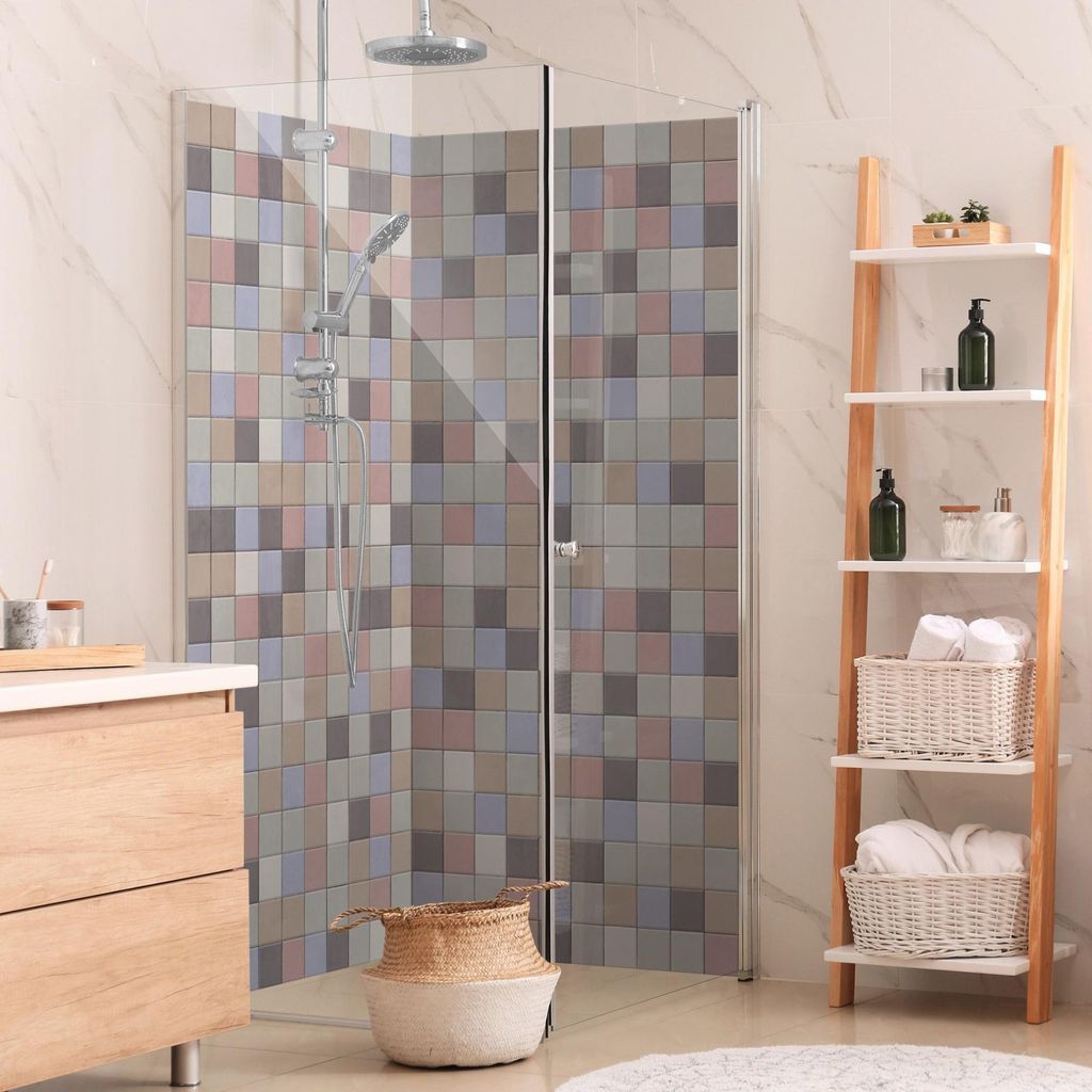 Duschrückwand mit Motiv selbstklebend - 0.35 mm Wandpaneel wasserfest Design bunt Fliesenoptik Unifarben Badrückwand fugenlos Smart matt 80x190 cm