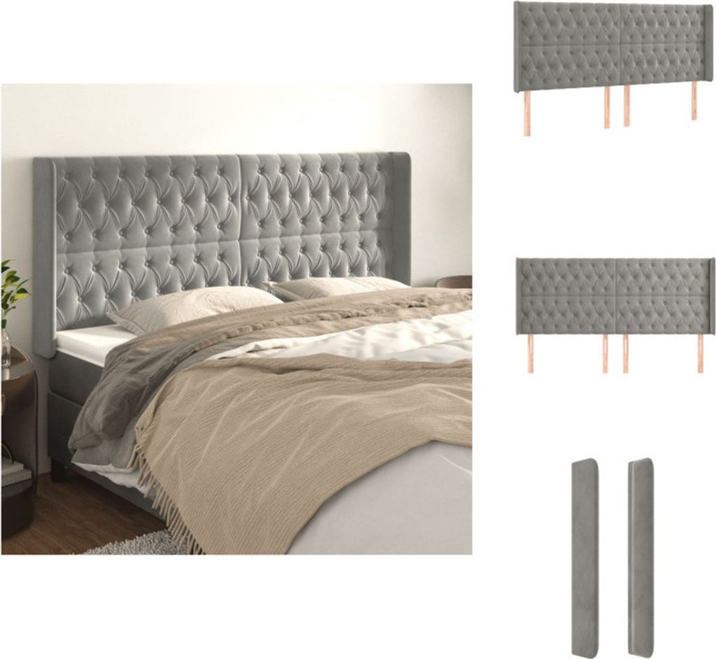 vidaXL Kopfteil mit Ohren Hellgrau 203x16x118/128 cm Samt - Kopf- & Fußenden