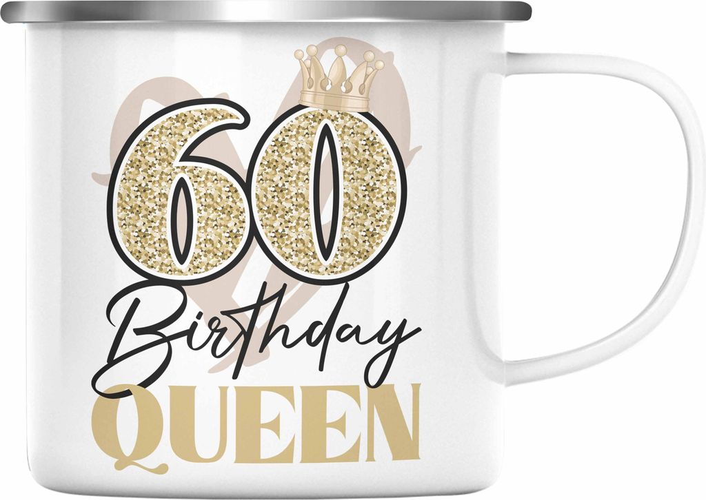 Trendation - 60. Geburtstag Emaille Tasse Frau Geschenk 60er Geschenkidee 60 Mutter Frauen Lustig Geschenke Deko Lustig (Silber)