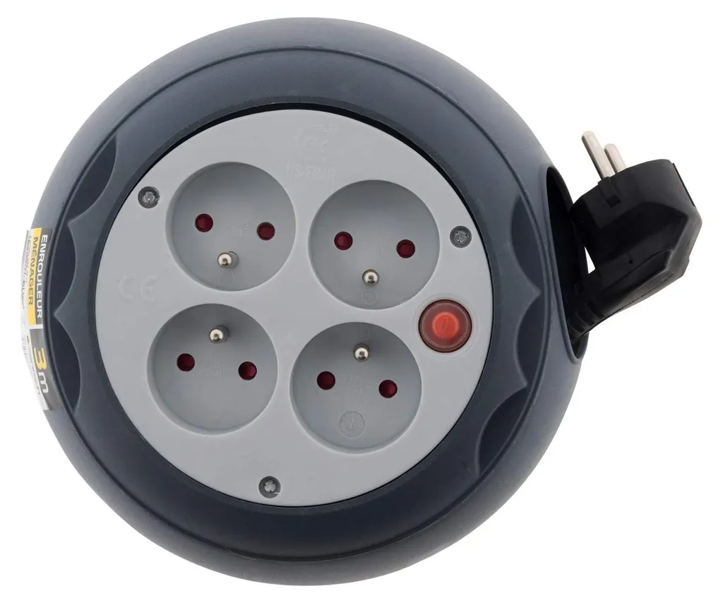 Rallonge enrouleur pour maison Zenitech 4 prises 16A, câble long de 3m
