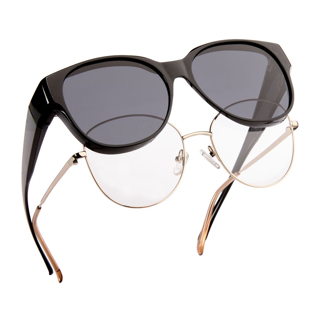 FALINGO Sonnenbrille Überzieh Sonnenbrille Überziehbrille FASHION EDITION polarisiert UV400 (Schwarz)