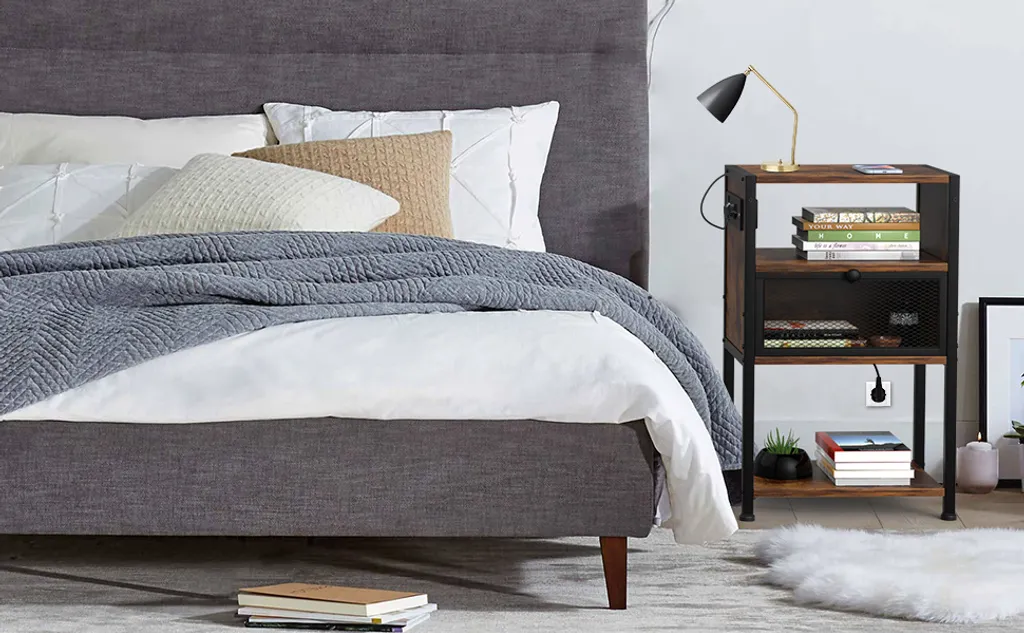 Supfine Table de Nuit avec Tiroirs et Prises USB Intégrées Brun Rustique - 8