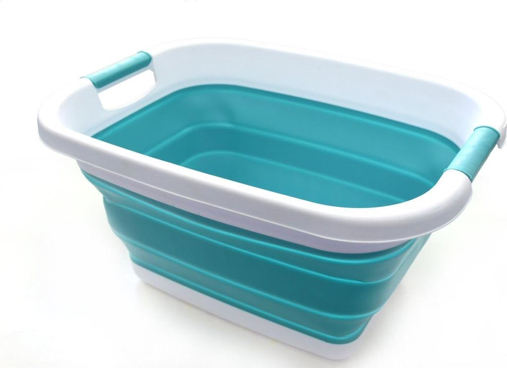 Faltbare Wäschebox, 25 Liter, faltbarer Aufbewahrungsbehälter, Organizer, tragbarer Wäschehalter, platzsparender Korb, Kofferraummappe, hellblau