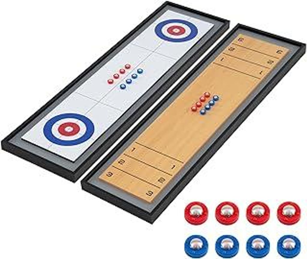 COSTWAY 2 in 1 Shuffleboard & Curling, 114 x 32 cm Brettspiele mit 8 Pucks, tragbares Tisch-Shuffleboard, Table Top Game aus Holz, Tischkegelspiel ...