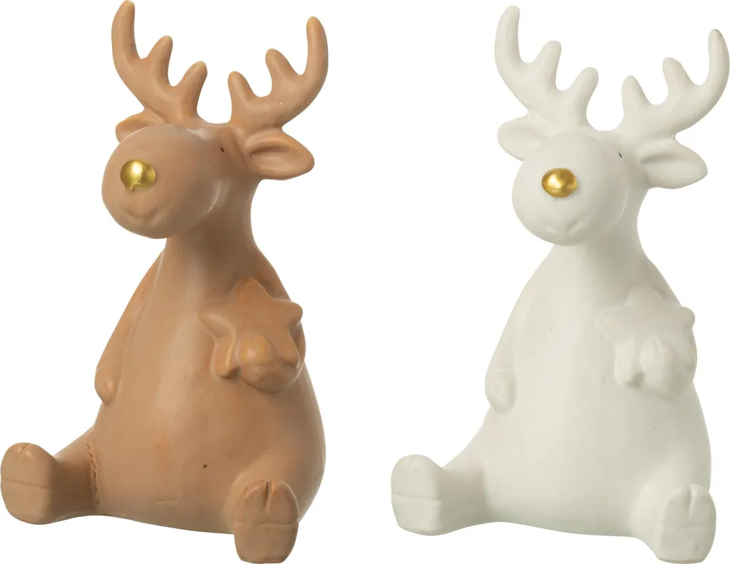 Renne Assis J-Line en Porcelaine Blanc et Brun Large Modèle Assorti 2