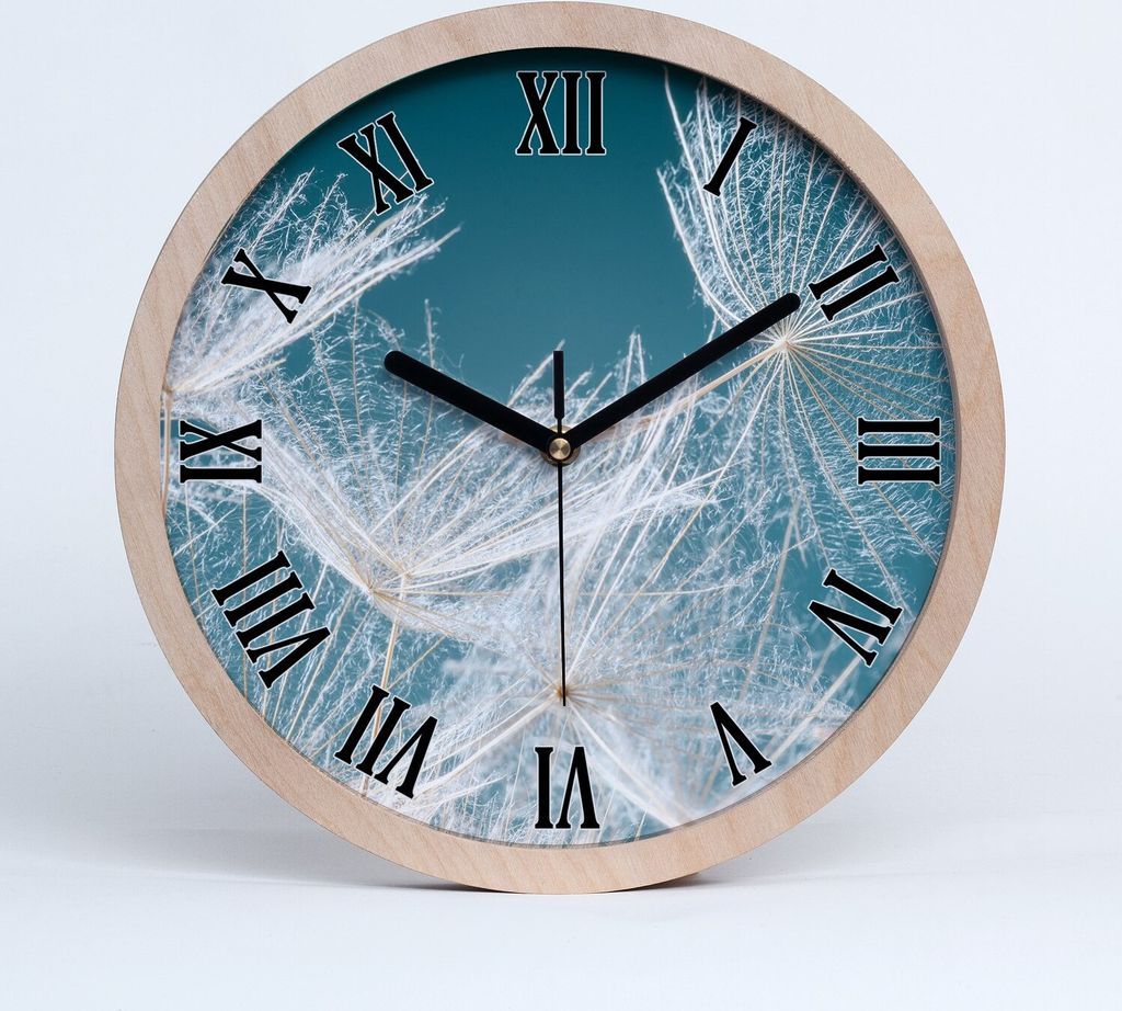 Holzuhr 25fi cm wanduhr - schwarze Spitzen - Löwenzahn Samen