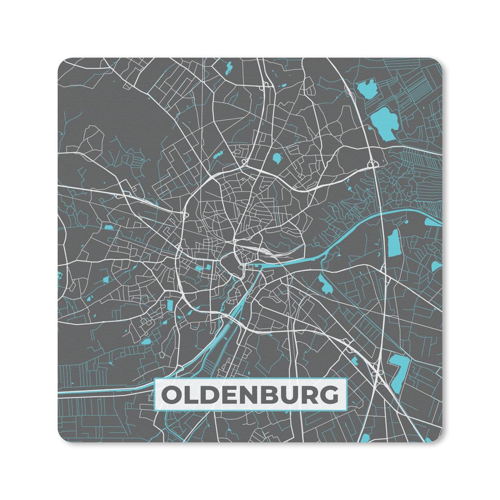 MuchoWow Mauspad Mousepad Stadtplan - Deutschlandkarte - Blau - Oldenburg - Karte 20x20 cm - Mousepads - Maus Mat - Pad - Mausunterlage - Desk Ma...