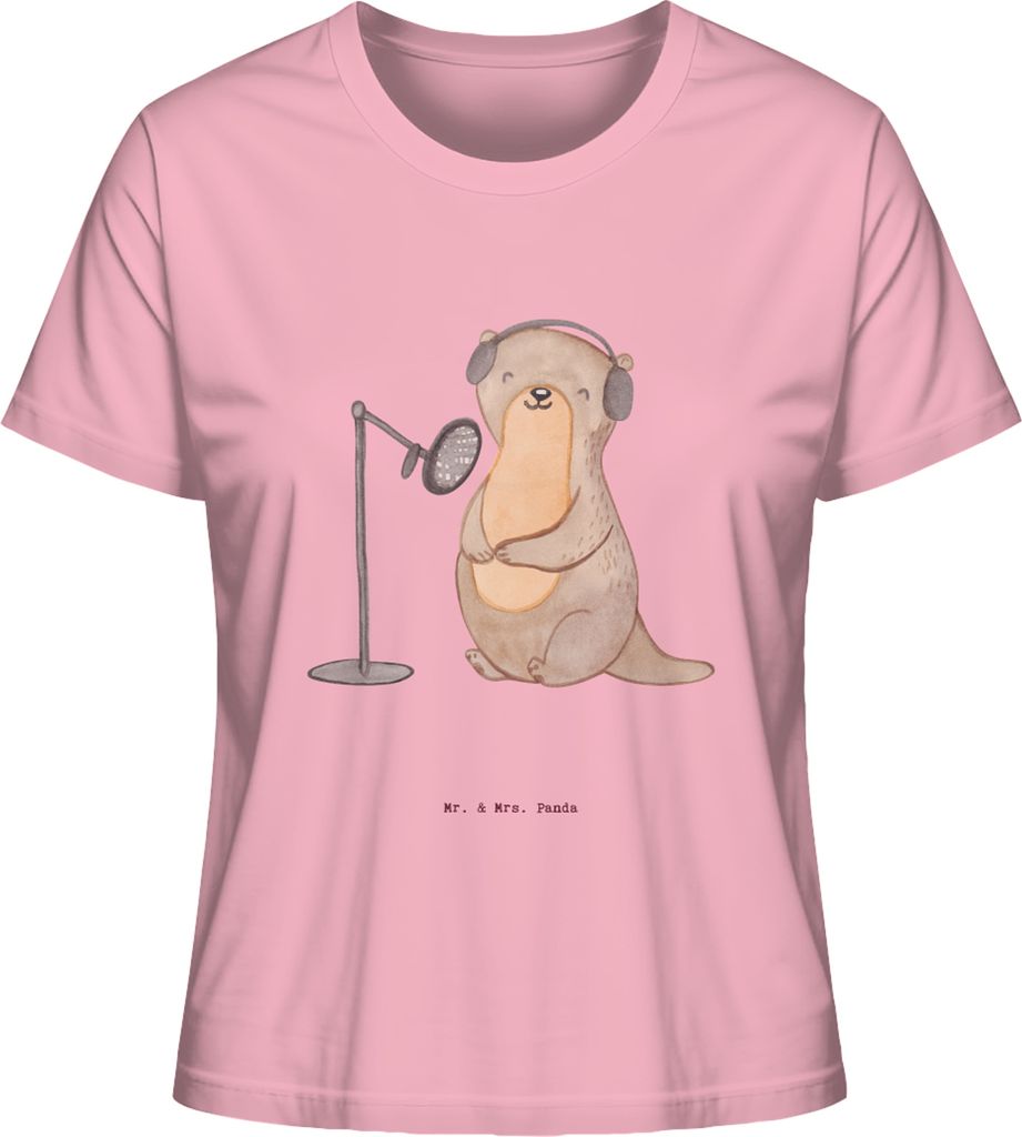 Mr. & Mrs. Panda damen shirt Otter Podcast aufnehmen Größe XL - Baumwolle Pink - Geschenk, Sommershirt, Basic T-Shirt, Oberteil, Podcasterin, Pod...