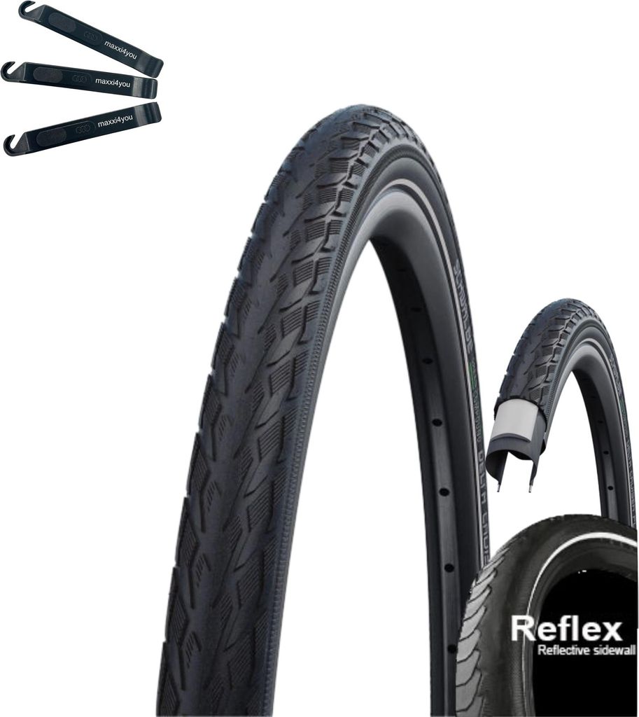 1 x Schwalbe Delta Cruiser Plus PunctureGuard E-25 Fahrradreifen Schwarz/Reflex 40-635 (28 x 1,1/2 ) inkl. maxxi4you Reifenheber