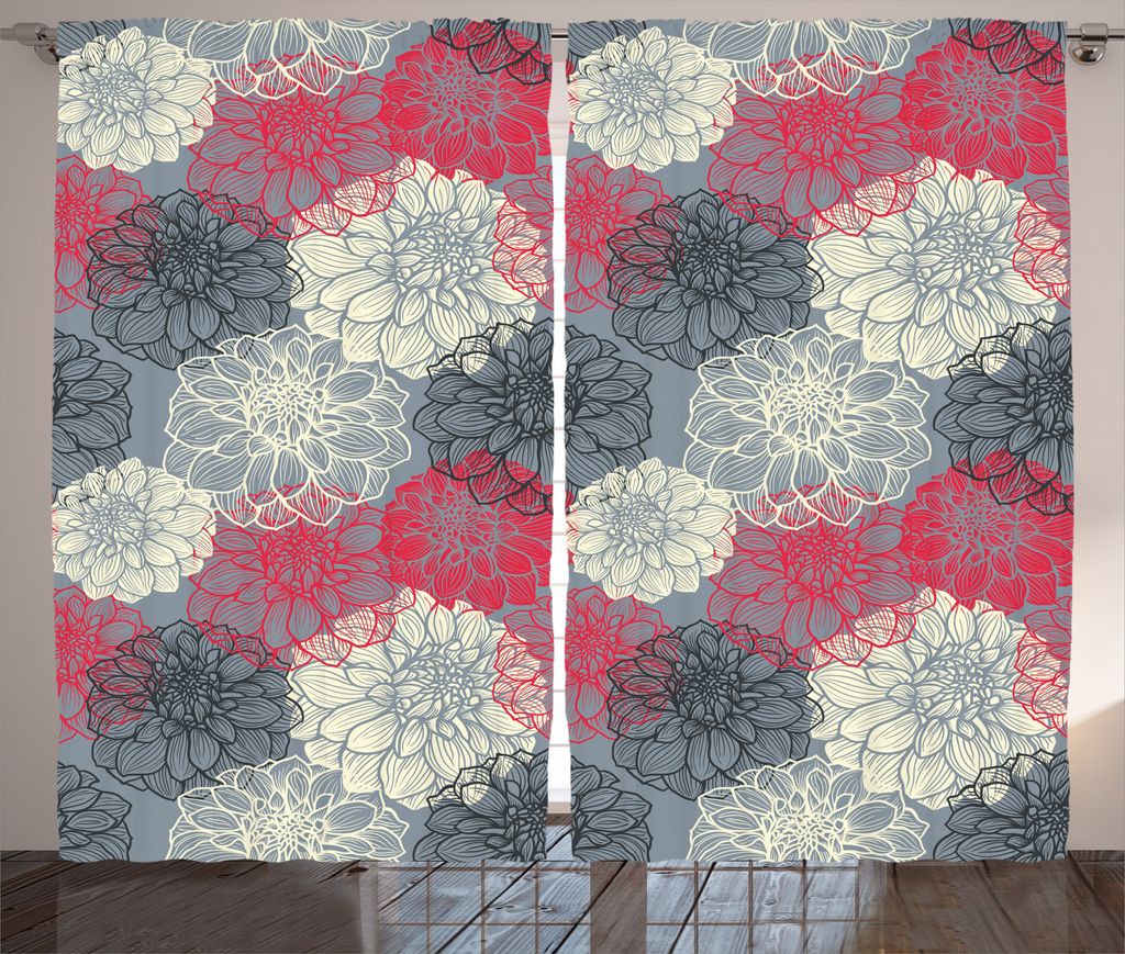 ABAKUHAUS Blume Rustikaler Vorhang, Hand gezeichnete Blumenkunst, Wohnzimmer Universalband Gardinen mit Schlaufen und Haken, 280 x 225 cm, Mehrfarbig