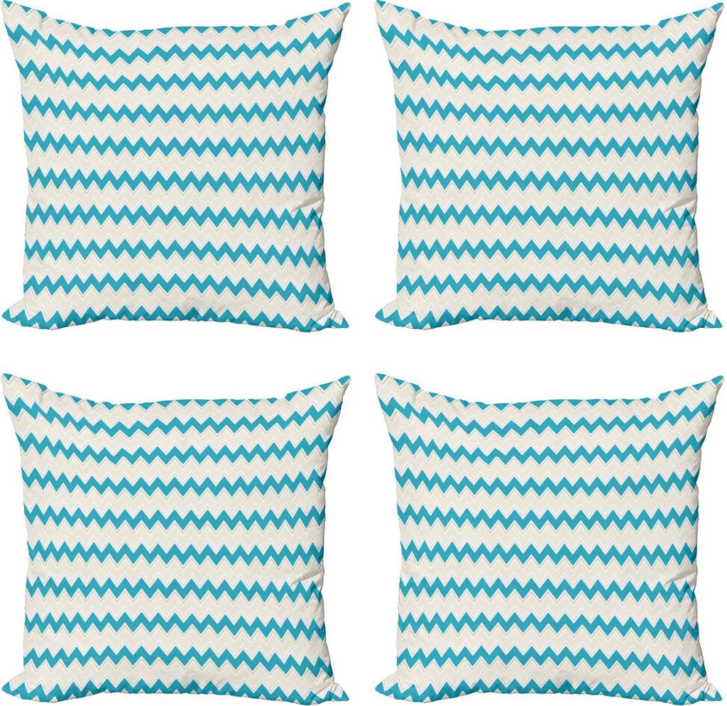 ABAKUHAUS Teal Kissenbezug Set (4 Stück), Zick-Zack-Chevron Klassik, Moderner Doppelseitiger Digitaldruck, 60 cm x 60 cm, Creme Teal