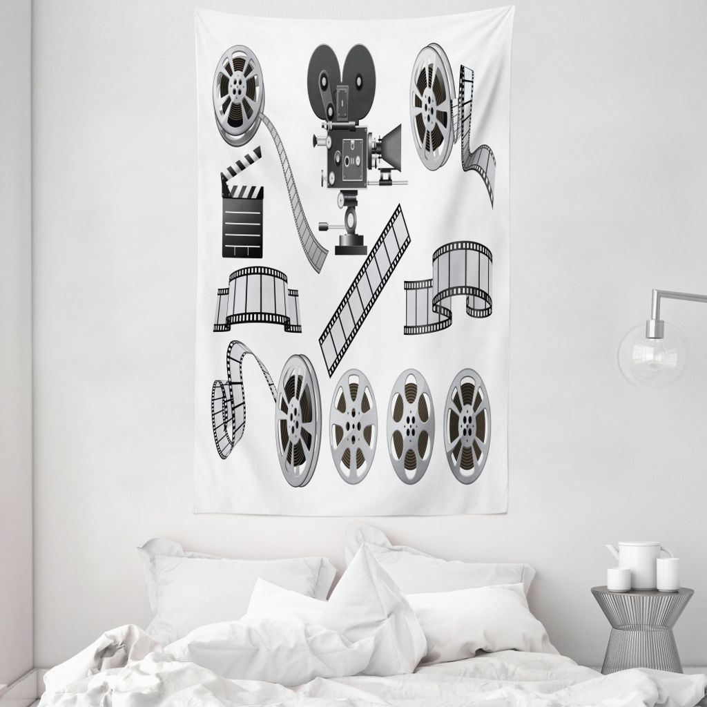 ABAKUHAUS Kino Wandteppich und Tagesdecke, Graustufen- Reel aus Weiches Mikrofaser Stoff Waschbar ohne Verblassen Digitaldruck, 140 x 230 cm, Grau ...