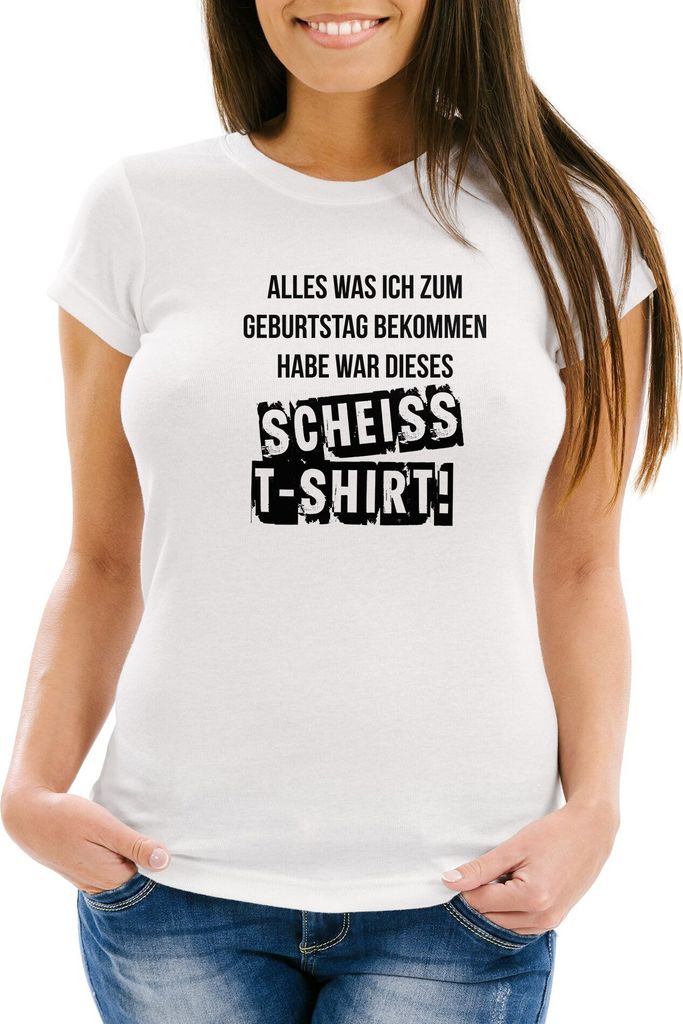 Damen T-Shirt Alles was ich zum Geburtstag bekommen habe war dieses scheiß T-Shirt Geburtstags-Shirt Moonworks weiß XL