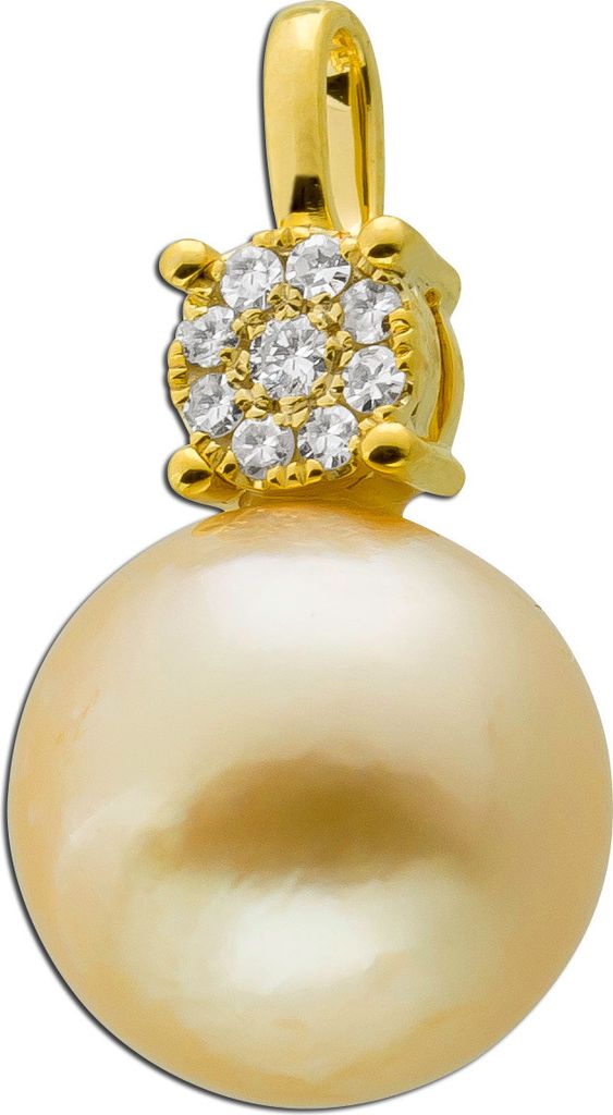 Perlenanhänger Gelbgold 585 14K Südseeperle Champagner-Gold Brillanten