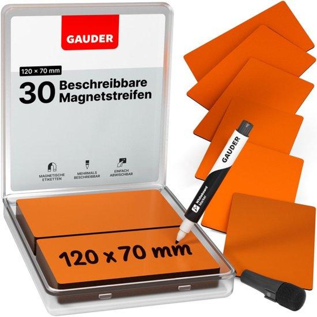 Magnetische Etiketten - Herbruikbare Magnetbögen für Whiteboards, Schulbögen, Kanbanbögen und Kühlschränke - Magnetkarten mit Stift (30 Stüc...
