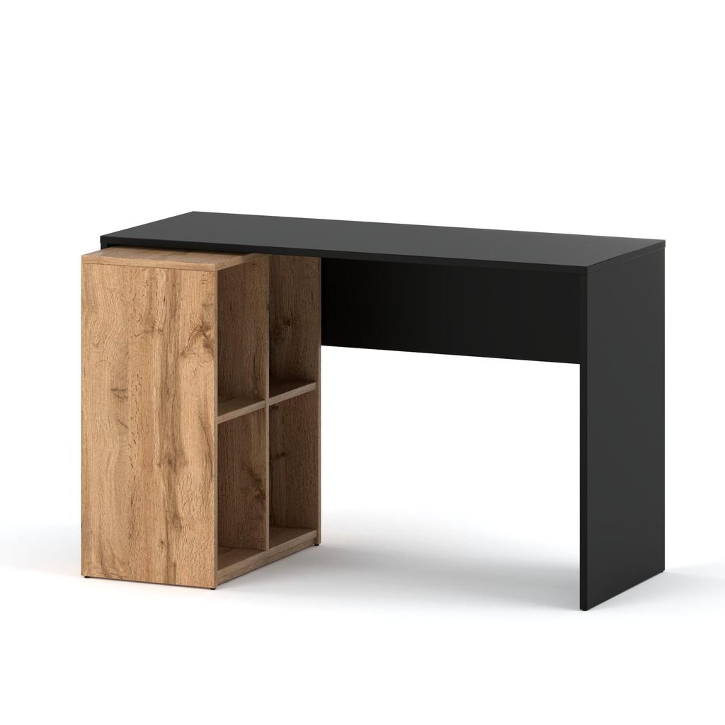 STIV Möbel | Schreibtisch + Regal 120x50x77 cm + 60x34x74 cm Grau Matt / Eiche Wotan | Eckschreibtisch-Set