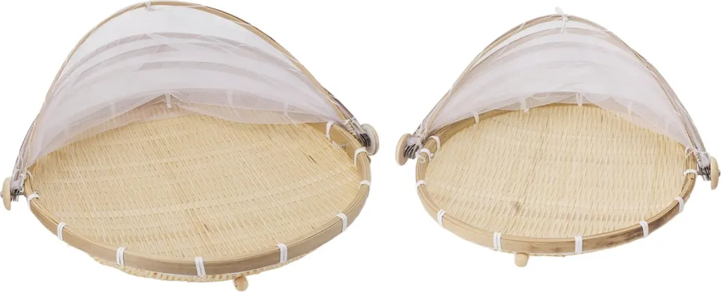 Panier anti-mouche pour nourriture en bambou avec maille fine - Lot de 2
