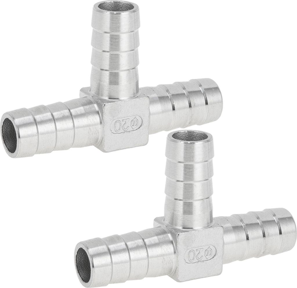 304 Edelstahl Schlauchstutzen 25/32" T-förmiger 3-Wege-Verbinder für Luft Wasser Öl Gas Kraftstoff 2 Stück Silberton