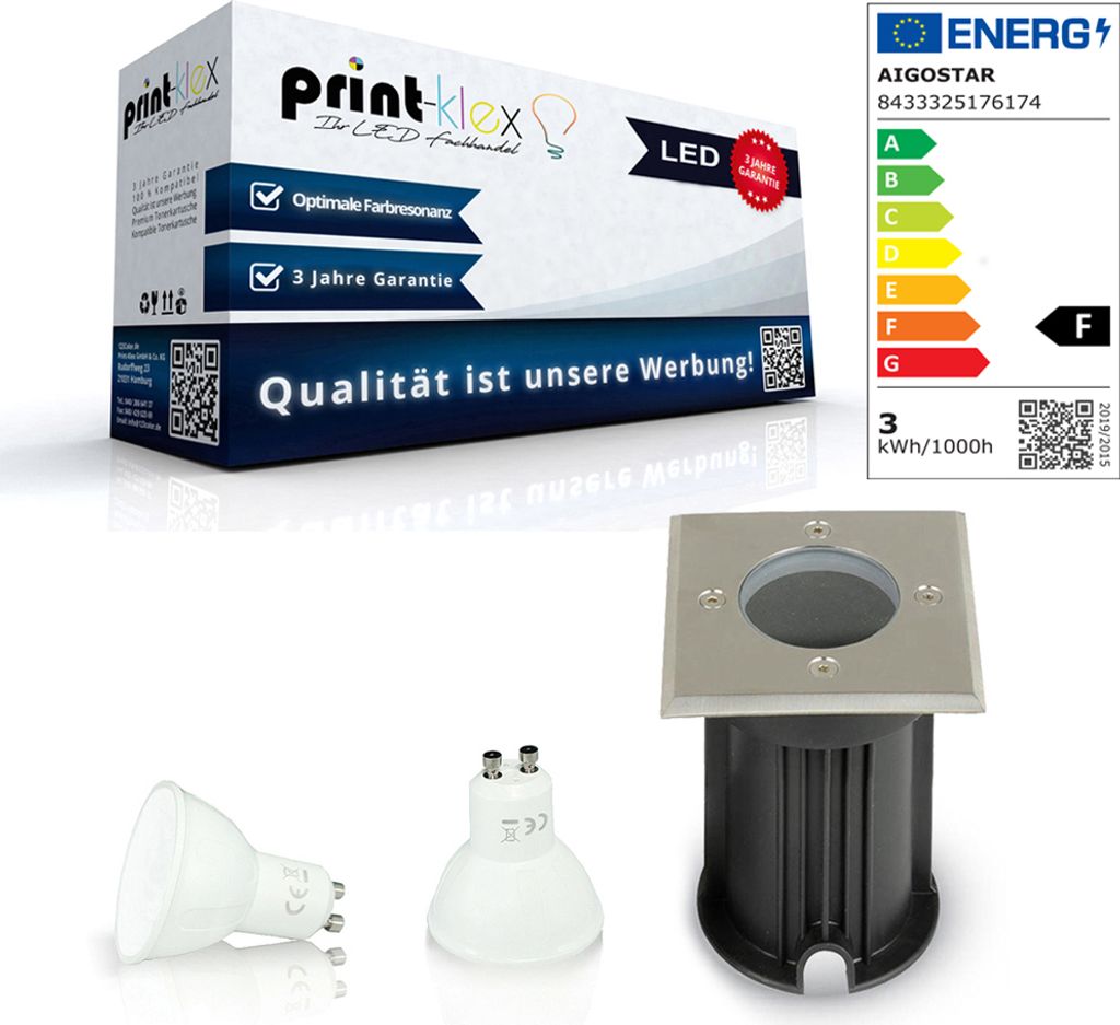 LED Bodenleuchte Eckig 3W GU10 Einbaustrahler 3000K Warmweiß - nicht dimmbar - IP67