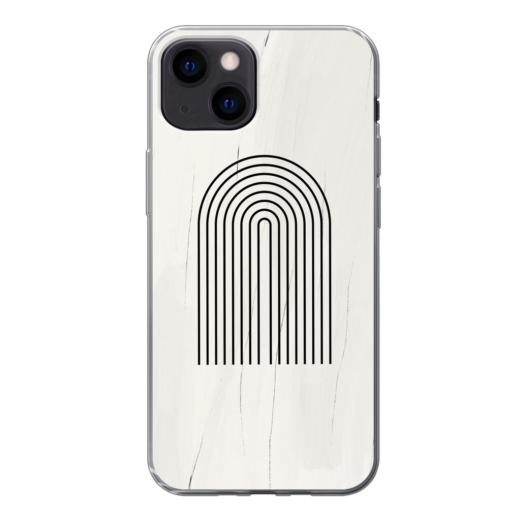 MuchoWow Handyhülle Schutzhülle Hülle für iPhone 13 mini Farbe - Regenbogen - Schwarz - Weiß Silikon Softcase Handy Hülle - Softcase