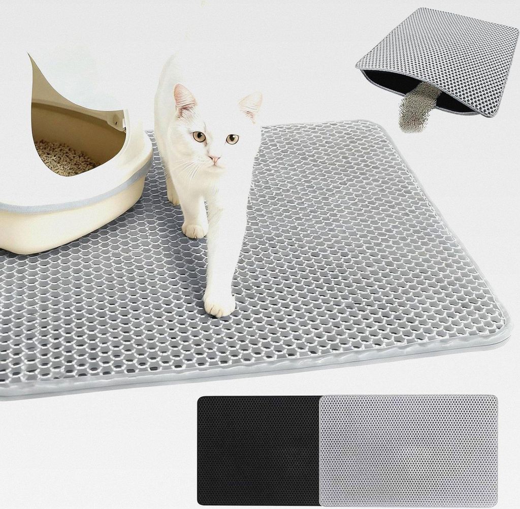 Katzenklo Matte 60x90 cm, Katzenstreu Matte aus EVA Material, wasserdichte und rutschfeste Katzenmatte für Katzentoilette, reduziert Streu und Ver...