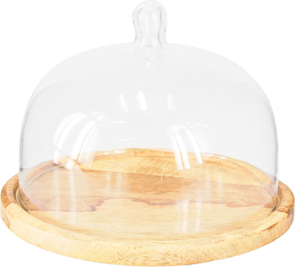 Glasglocke Holzteller Deko Käseglocke Ø22cm H16,5cm Tischdeko