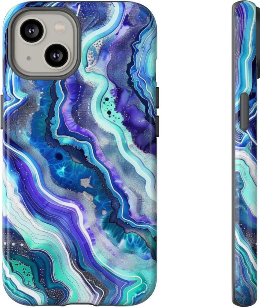 Abstraktes Geodenmuster in Blau und Türkis – Hülle Kompatibel mit iPhone 14