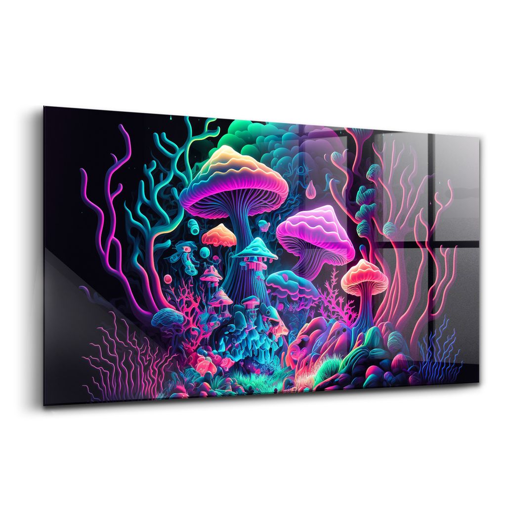 Glasbild - dekorative Malerei - moderne Malerei - 100x50 - Neon-Pilze