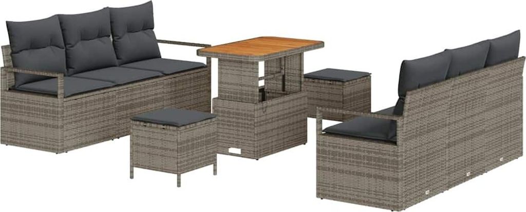 vidaXL Gartensofa-set mit Kissen 9 pcs Grau Poly-Rattan