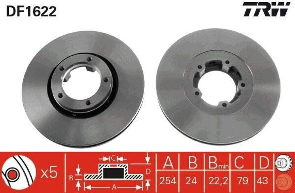 TRW DF1622 - OE 5025610 Bremsscheibe für Transit Tourneo
