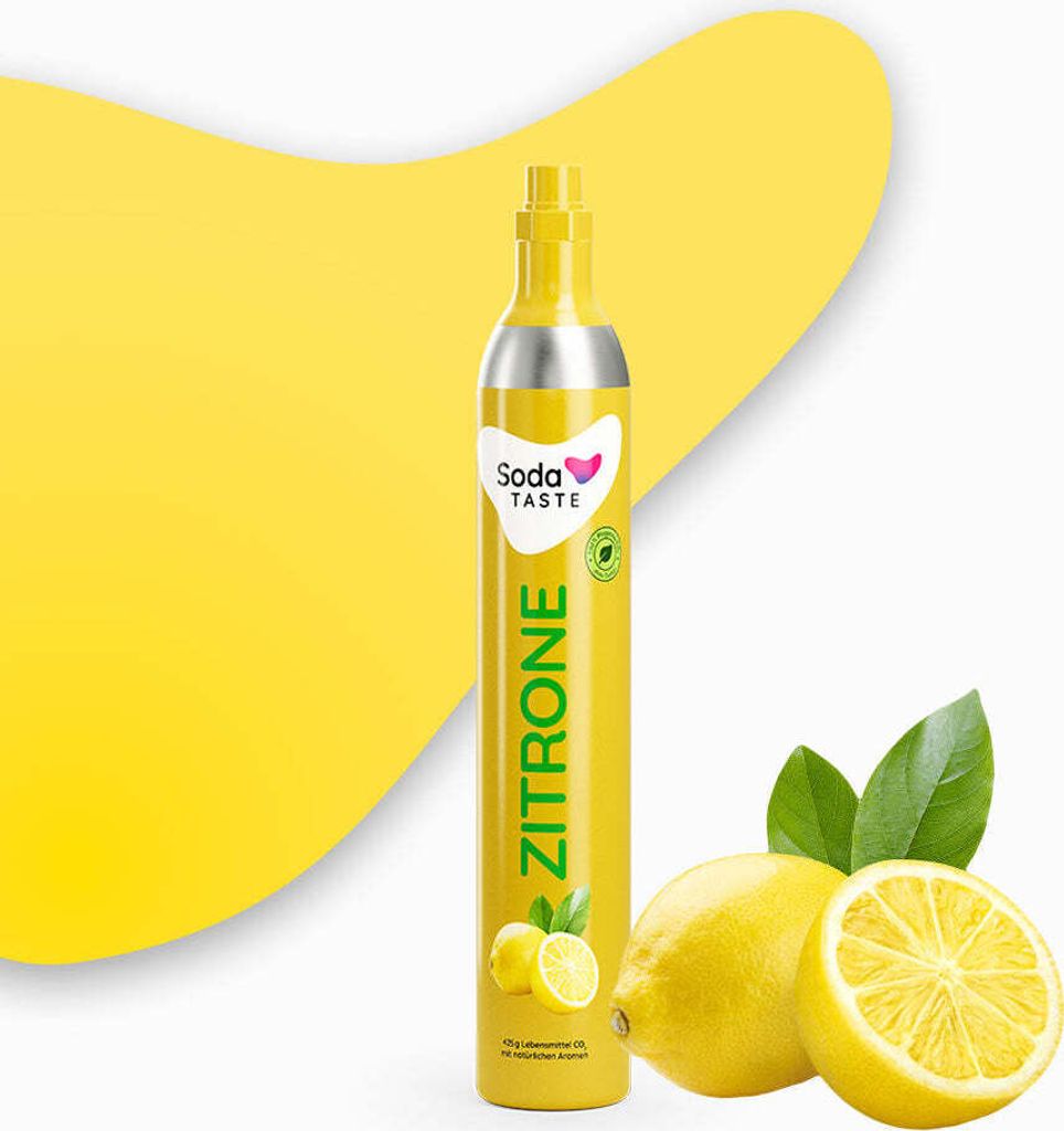 SodaTASTE Zitrone - CO2-Kaufzylinder (Reservezylinder), zuckerfrei für bis zu 60l gesprudeltes Wasser mit Geschmack