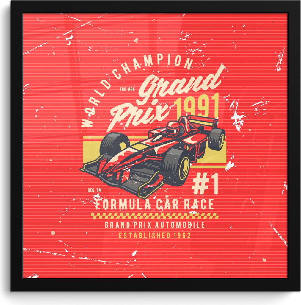 MuchoWow MuchoWow Gerahmtes Poster Mancave - F1 - Vintage - Rot 40x40 cm - Poster mit zchwarzem Bilderrahmen - Mit Rahmen - Wanddekoration Schl...
