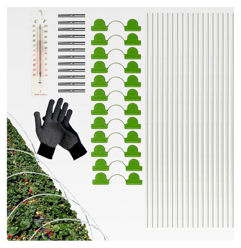 Gartenbogen für Reihenabdeckung - 18 Stück rostfreie Rahmen - 43 cm langer Glasfaser-Gewächshaus-Tunnelbogen mit Thermometer und Handschuhen, ge...