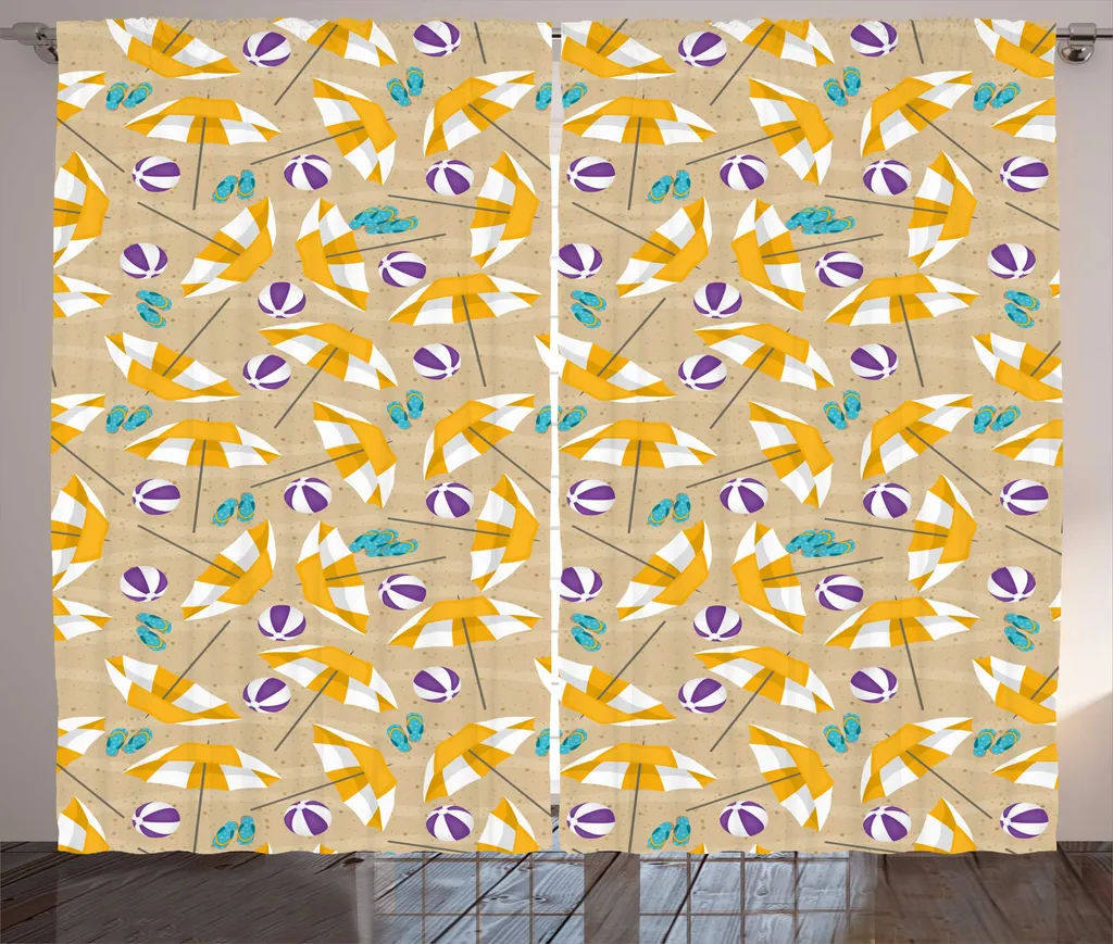 Rideau à fronces pour chambre à coucher motif estival 280 x 225 cm écru