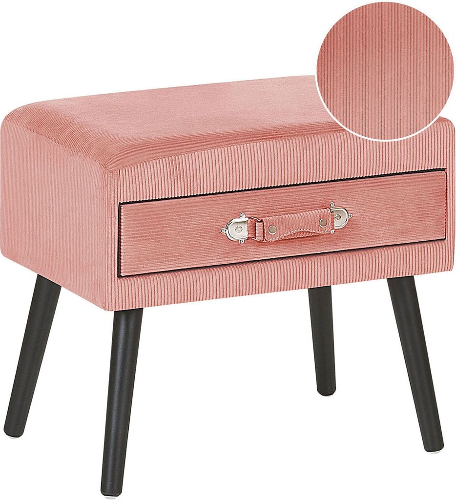 BELIANI Nachttisch Rosa Cord Kiefernholz 46 x 50 x 35 cm Modern Lustig Koffer Optik Schlafzimmer