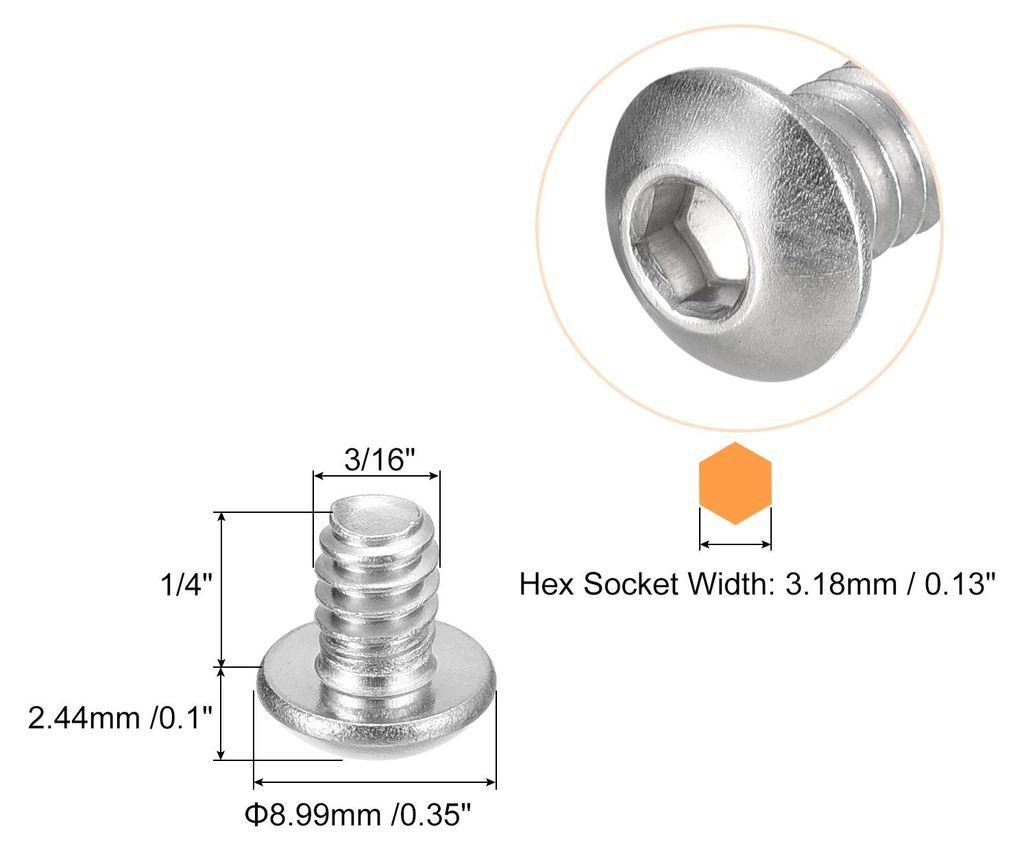 #10-24x1/4" Linsenkopfschrauben Innensechskant 50 Stš¹ck 304 Edelstahl Verschlš¹sse Sechskant Bolzen Schrauben Voll Gewinde Sechskant Antrieb S...