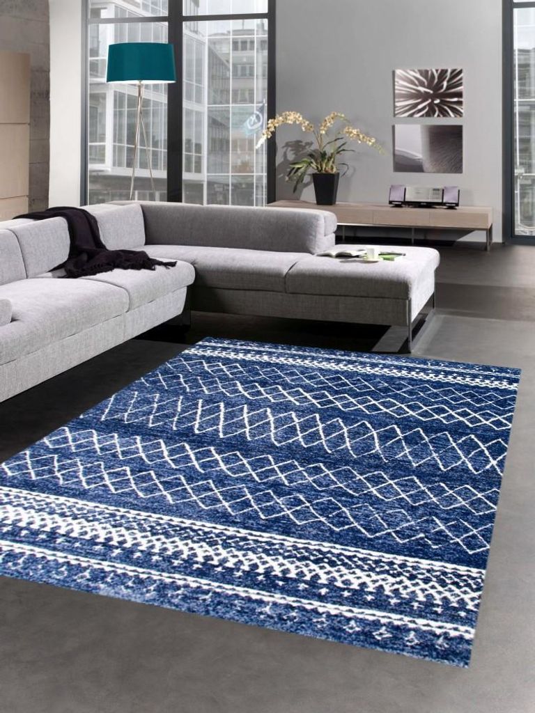 Designer Teppich Wohnzimmerteppich modern blau creme Größe - 80x150 cm