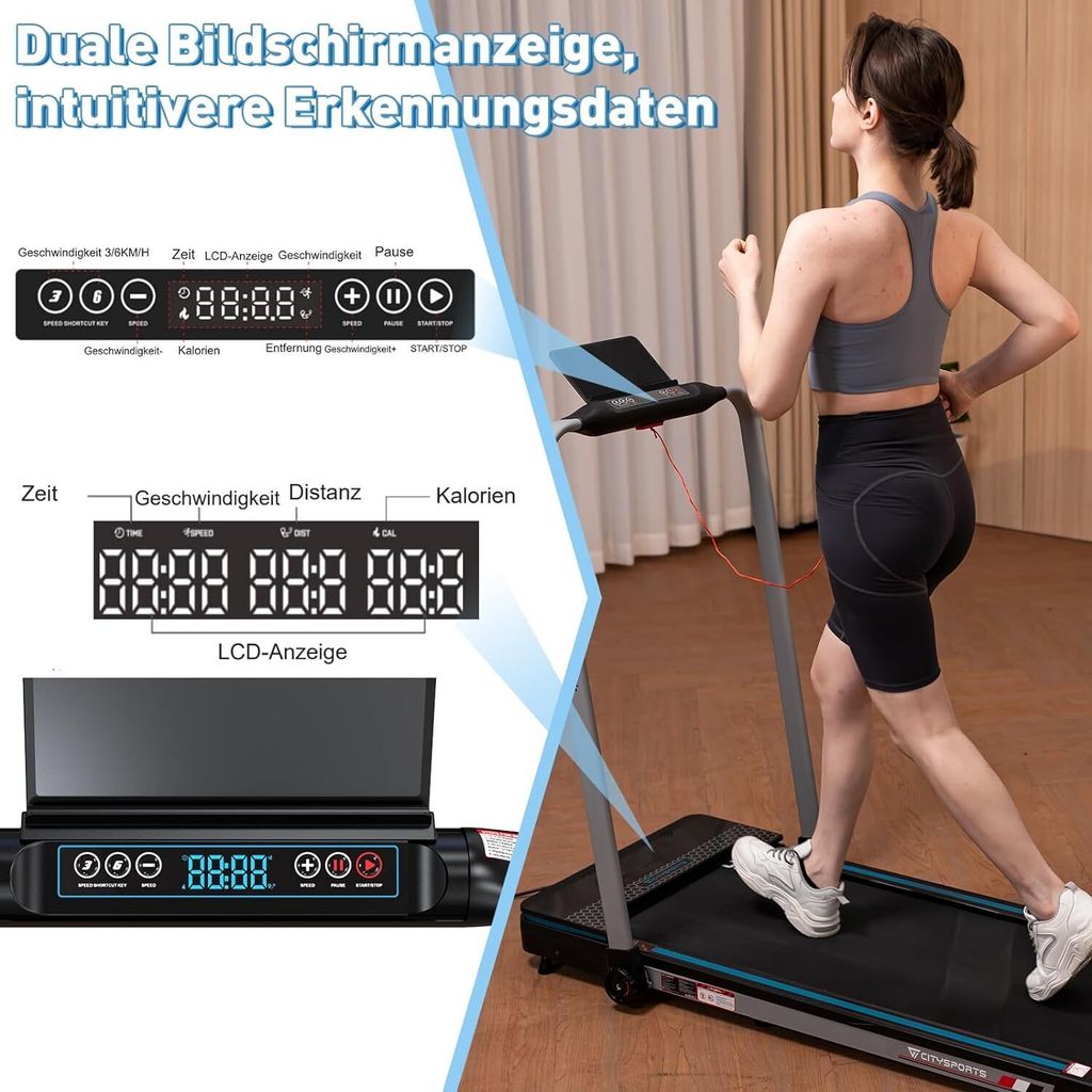 CITYSPORTS Laufband elektrisch, leiser 1400W Elektromotor, Produktbild 6