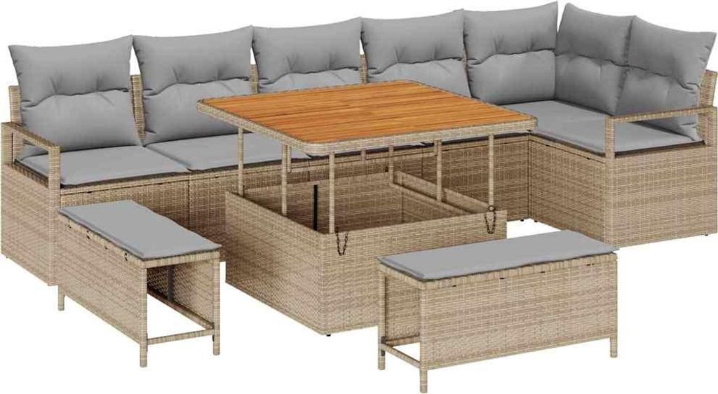 vidaXL Garten-Sofa-Set mit Kissen 9 pcs Beige und Hellgrau