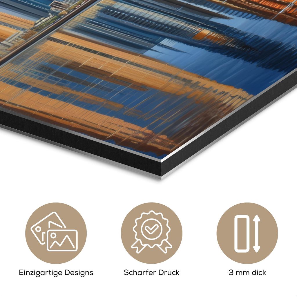 MuchoWow Wanddekoration Metall Metallbild Wandkunst 30x20 cm Skyline - Wolkenkratzer - Wasser - Blau MuchoWow Aluminium Gemälde - Aluminiumgemälder