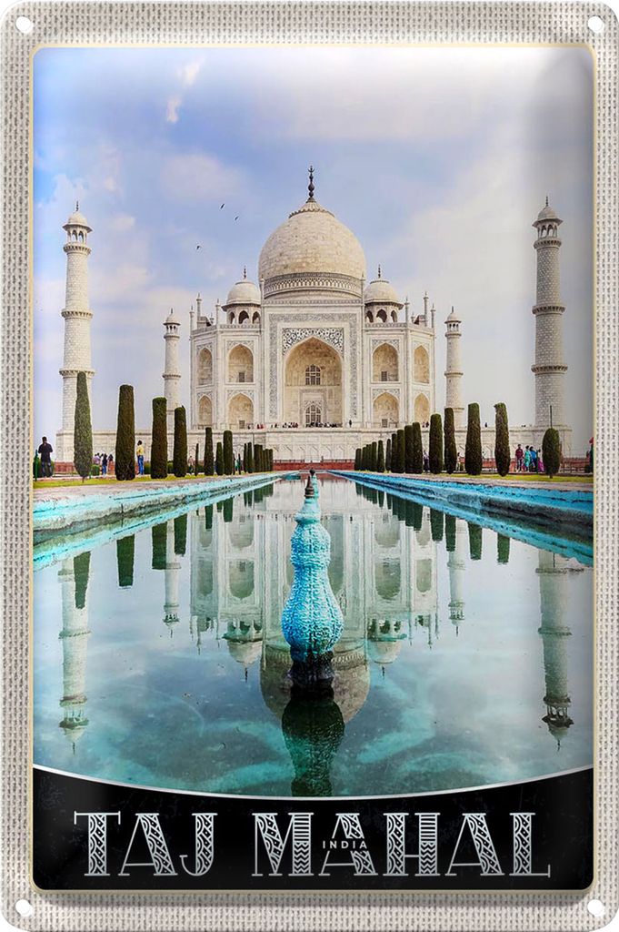 Blechschild Reise 20x30cm Taj Mahal Indien Vordergarten Moschee